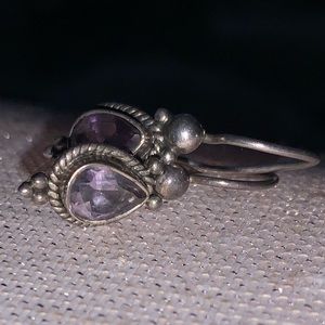 Sterling Silver & Amethyst Vintage Hook Earrings